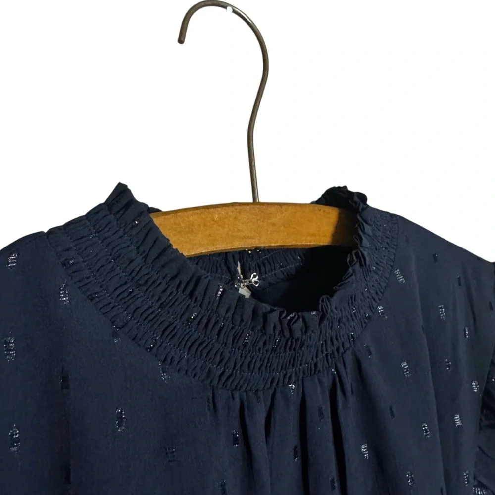 NWT Express Dark Blue Navy Sparkly Dress with Ruffle Sleeves and Keyhole Back - Picture 3 of 11